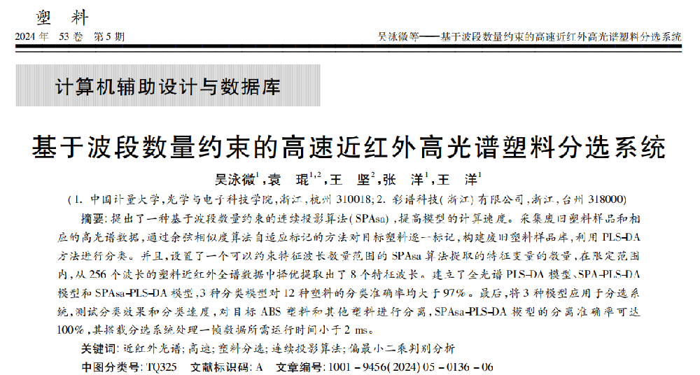 彩譜科技研究成果在知名期刊《塑料》發(fā)表